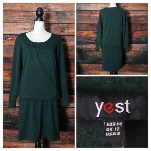 Yest Sweater Dress 8 Forest Green Dropwaist Surplice Long Sleeve Viscose Nylon